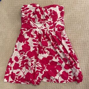 Strapless white and pink floral dress